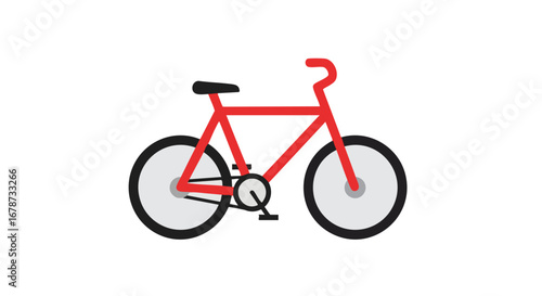 Stylized red bicycle icon, design featuring a minimalist representation on a clear backdrop showcasing transport