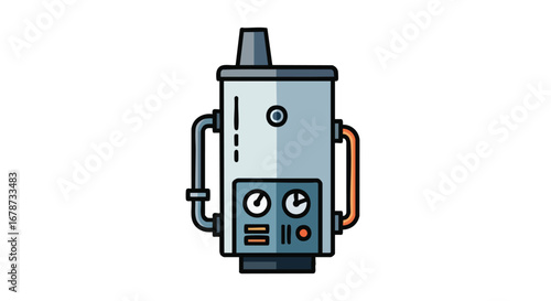 Stylized illustration depicting a domestic hot water tank with gauges and pipes for home appliance concepts