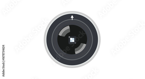 Flat illustration of camera lens aperture mechanism for photography equipment concept representation, with clear design elements and details focused
