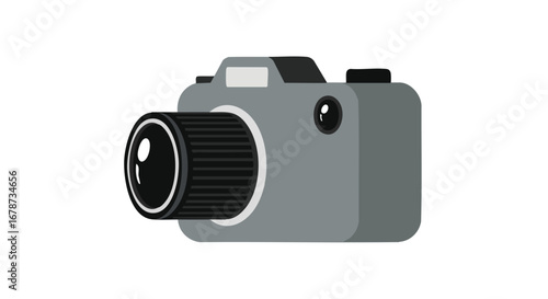 Simplified digital camera illustration against a plain backdrop showcasing photography equipment and memory-making technology for creativity and