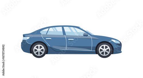 Modern blue sedan vector illustration showcasing sleek design and elegant lines against a clean white backdrop evoking movement