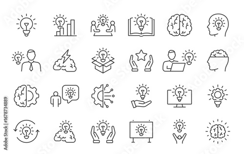 Idea web icons in line style. Innovation, creative, problem solving, light bulb, brainstorming, management, collection. Vector illustration.