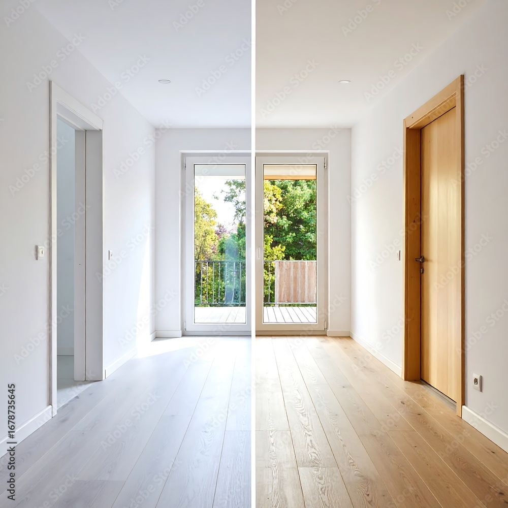 Fototapeta premium Modern interior design, before and after