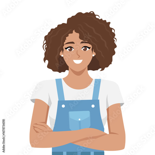 Smiling Woman with Crossed Arms. Flat Vector character illustration