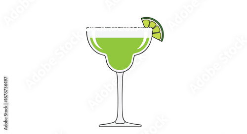 Refreshing lime margarita illustration with salted rim detail perfect for summer celebration designs