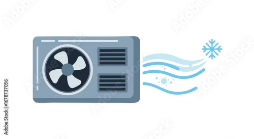 Minimalist Illustration Showcasing an Air Conditioner Unit with Cold Air Emanating from it Cooling Performance Icon
