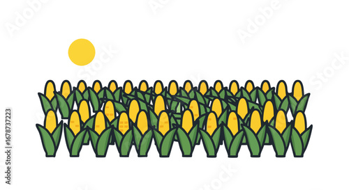 Illustrative vista showcasing a vibrant cornfield under a shining sun rendered in cheerful cartoon style animation design