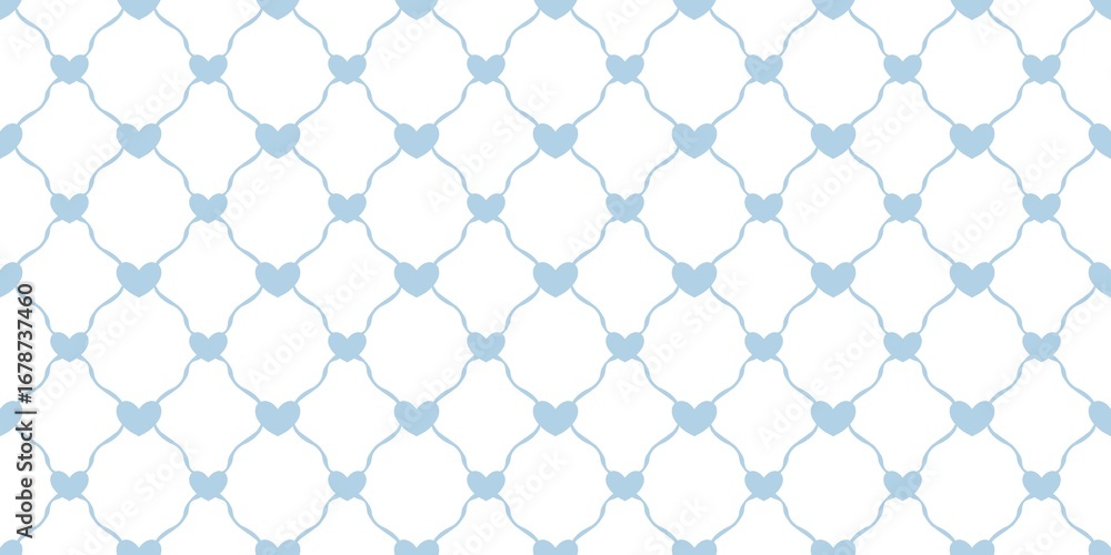 Fototapeta premium Heart pattern minimalist. Simple cute Valentines day background. Valentines blue heart diagonal line seamless pattern. Blue heart and white background create a romantic vibe.