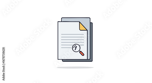 Document Review and Analysis with Magnifying Glass Illustration, Cartoon Style Paperwork for File Management and Detailed Document Examination