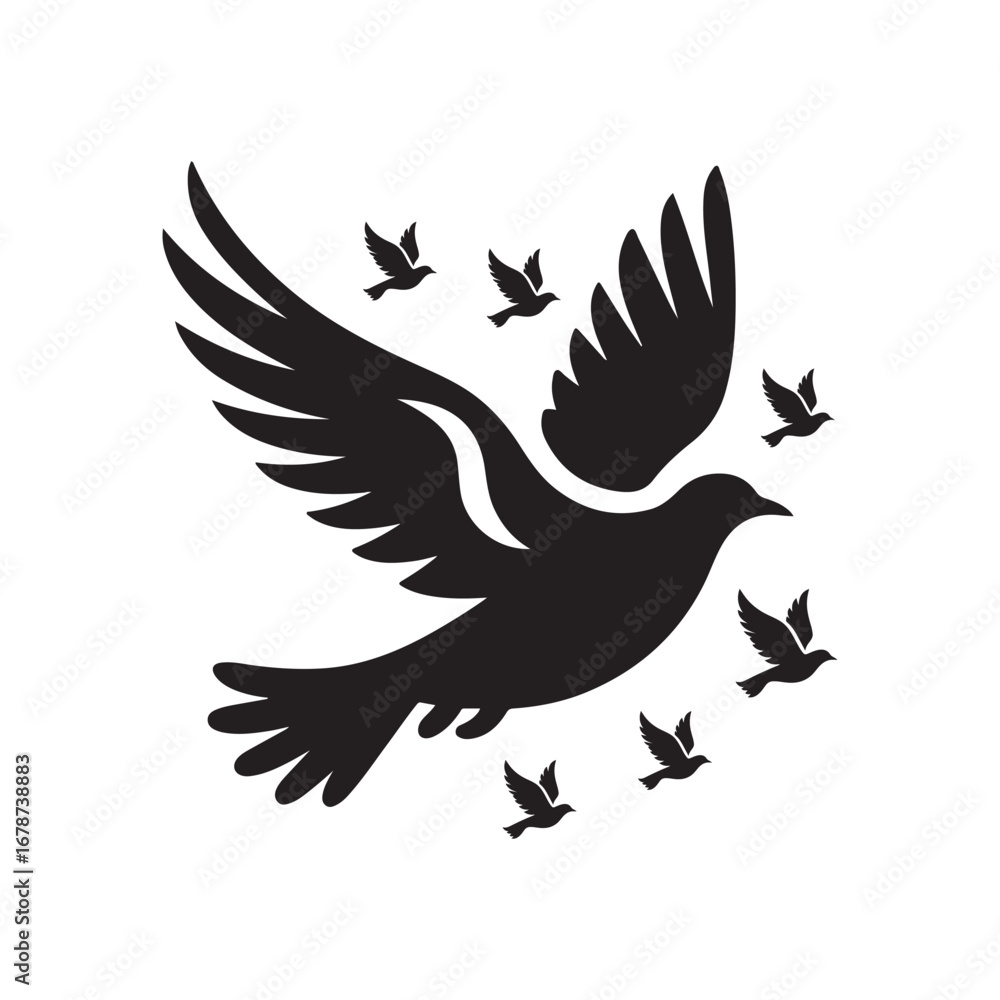 Obraz premium birds flying vector silhouette clip art logo design illustration. birds group flying icon collections.