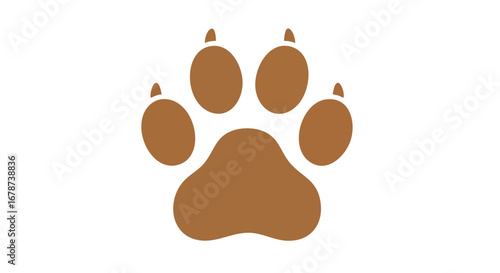 Simple stylized brown paw print isolated on a white canvas, conveying themes of domesticity, nature, and the essence of animal connection