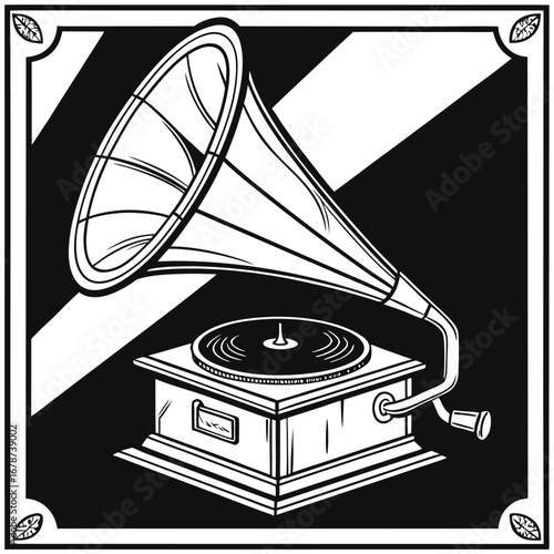 Vintage megaphone illustration  black and white vector design, hand-drawn style with bold lines and shading  communication