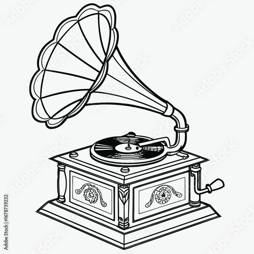 Vintage megaphone illustration  black and white vector design, hand-drawn style with bold lines and shading  communication