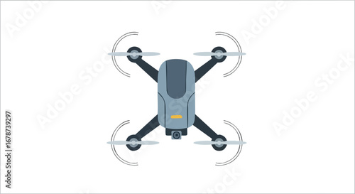 Stylized Drone Illustration with Rotating Propellers and Clean Aesthetic Appearance isolated on a white background