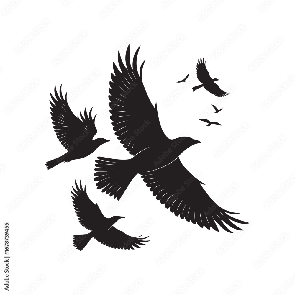 Fototapeta premium birds flying vector silhouette clip art logo design illustration. birds group flying icon collections.