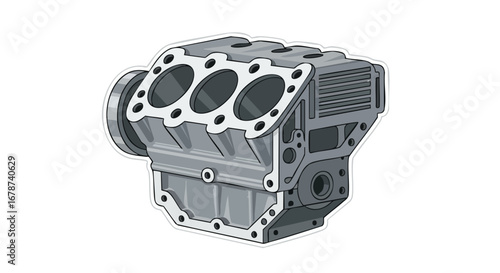 Engine block isolated showcasing precision engineering and design for automotive or industrial applications, detailed rendering with crisp lines and