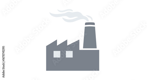 Stylized factory icon with smoke emission symbolizing industry and environmental impact visualization
