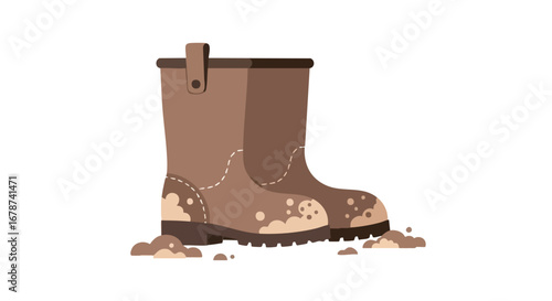 Cartoon illustration of mud-splattered brown boots, evoking the essence of outdoor adventures and the practicality of protective footwear in messy