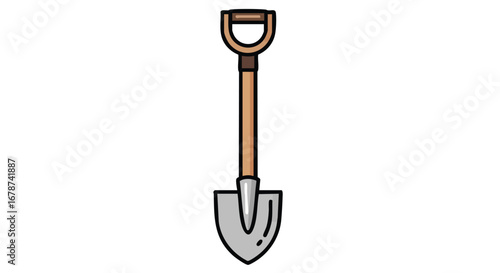 Illustration of a Garden Spade: A Versatile Tool for Digging, Planting and Earthwork with Wooden Handle and Steel Blade Ready for Gardening Projects