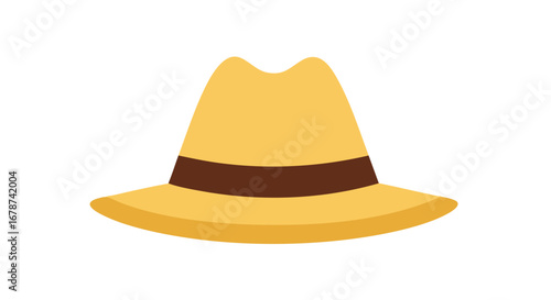 Stylized Panama Hat Illustration: Simple Design with Brown Ribbon Accents, Elegant Summer Fashion Accessory Image