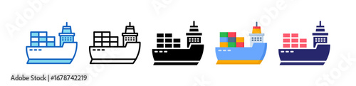 Cargo Ship Multiple Style Icon Set Collection. 