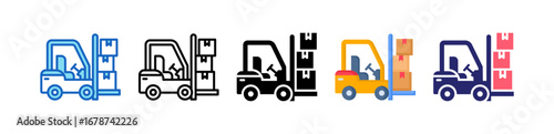 Forklift Loading Multiple Style Icon Set Collection. 