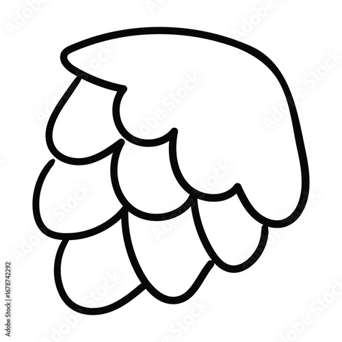 Cartoon hops illustration, black and white vector, flower emblem, festive ornament for brewery or natural product decor