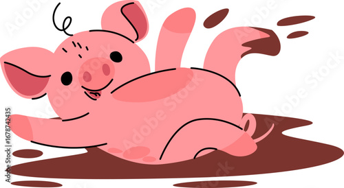 Pig Rolling in Mud