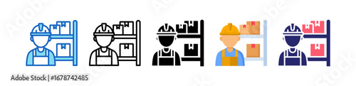 Warehouse Worker Multiple Style Icon Set Collection. 