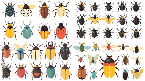 Insect Biodiversity: A vibrant collection of meticulously illustrated insects showcases the fascinating diversity of the insect world. Featuring an assortment of intricate details and bright.
