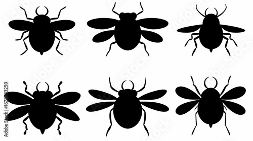 Bee Silhouettes: A collection of detailed black bee silhouettes, showcasing their distinct forms and intricate wings, perfect for design and conceptual projects.