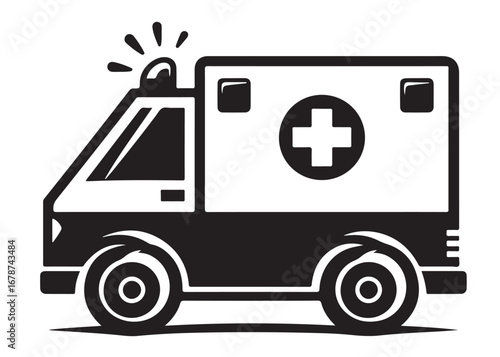ambulance logo silhouette vector, ambulance silhouette vector illustration, emergency vehicle silhouette design, emergency ambulance service logo silhouette vector on white background.