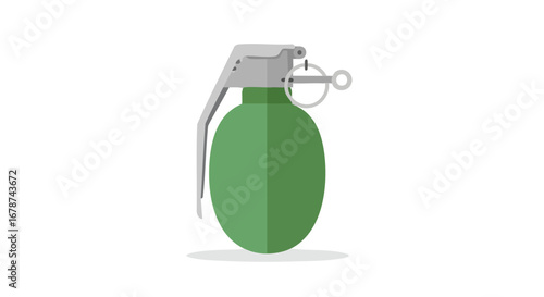 Isolated green hand grenade with silver safety pin on a clean white background design illustration vector minimalist style icon simple drawing