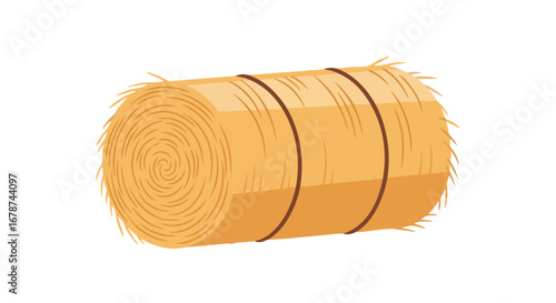 Cartoon hay bale with twine, illustration of farming, agriculture, and rural life, suitable for children's books or educational material about