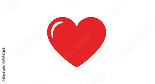 A vibrant red heart symbol on a pristine white backdrop, representing affection and devotion, with a glossy highlight adding depth and dimension for