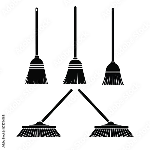 Cleaning Tools Collection Brooms for Home and Garden Maintenance