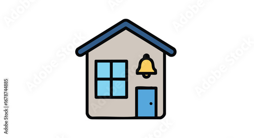 Charming Cartoon House with Classic Design Elements, Simplistic Illustration, Isolated Icon, Vector Graphics, Adorable Design