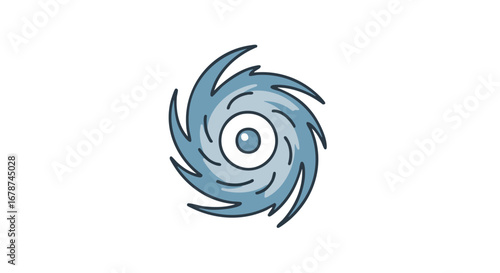Stylized graphic illustration representing a hurricane, evoking a sense of a weather phenomenon and natural force