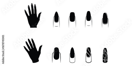 Nail Polish Icon Set – Manicure and Nail Art Silhouettes in Vector Style