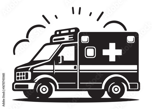 ambulance logo silhouette vector, ambulance silhouette vector illustration, emergency vehicle silhouette design, emergency ambulance service logo silhouette vector on white background.