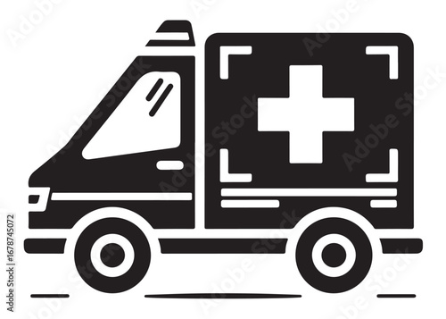 ambulance logo silhouette vector, ambulance silhouette vector illustration, emergency vehicle silhouette design, emergency ambulance service logo silhouette vector on white background.