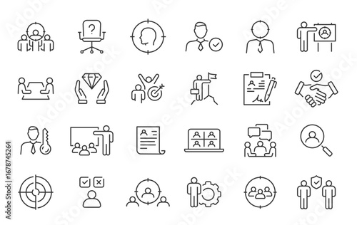 Hiring Process web icons in line style. Human resources, training, work, job, candidates, collection. Vector illustration.