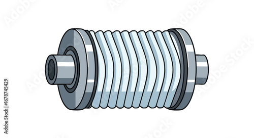 Stylized metal bellows coupling with intricate pleats for mechanical systems illustration concept