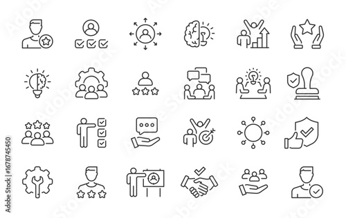 Expert web icons in line style. Competence, advice, knowledge, skill, service. Vector illustration.