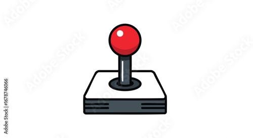 Stylized retro gaming joystick with vibrant red sphere and black outlined design capturing a nostalgic gaming feel with simple clean lines