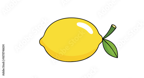 Brightly illuminated lemon still life featuring a green leafy sprig on a blank canvas, fresh and inviting
