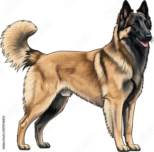 Belgian Tervuren dog standing in show pose elegant vector illustration