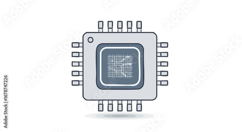 Simplified Microchip Illustration Showcasing Technological Advancement and Integrated Circuits Design Depiction