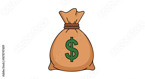 Illustration of a money sack featuring a dollar sign indicating wealth and financial concepts, suitable for use in creative finance projects