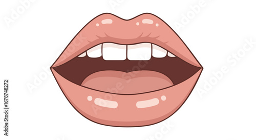 Illustration of open mouth with teeth and tongue on white backdrop offering a playful view  for advertising dental care products or oral health